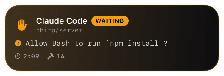 claude-code (waiting-on-permission) Live Activity preview