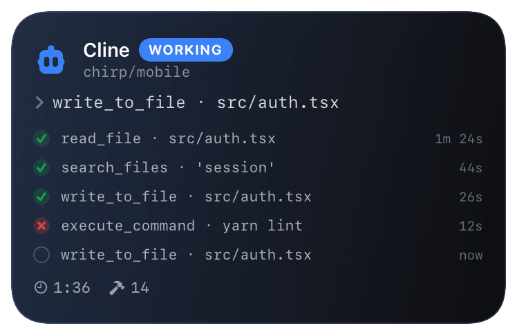 cline (verbose-with-timeline) Live Activity preview