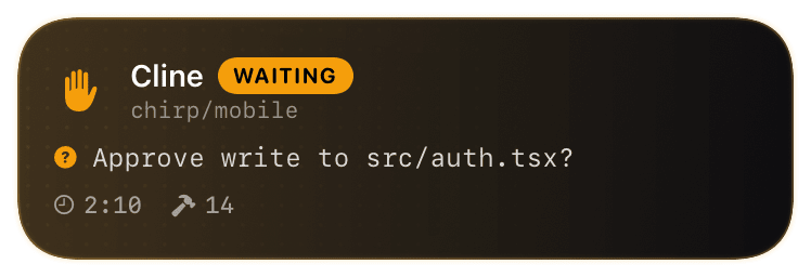 cline (waiting-on-permission) Live Activity preview