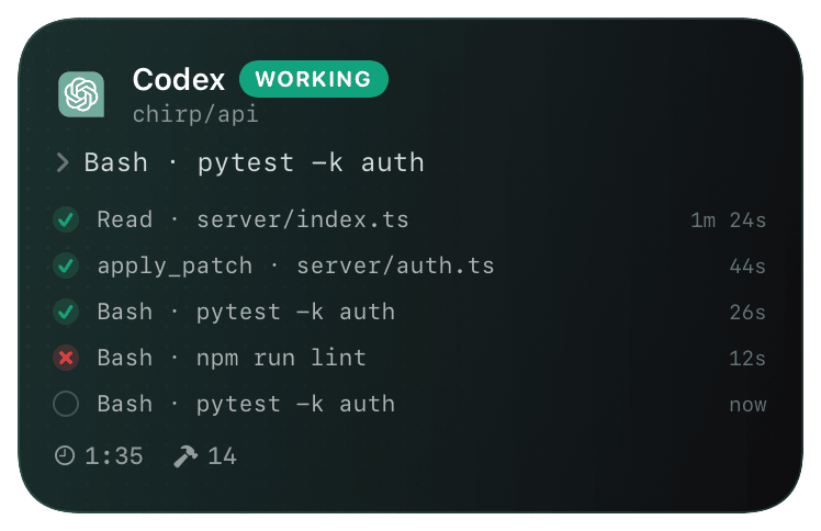 codex (verbose-with-timeline) Live Activity preview