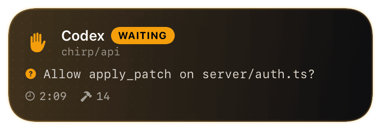 codex (waiting-on-permission) Live Activity preview