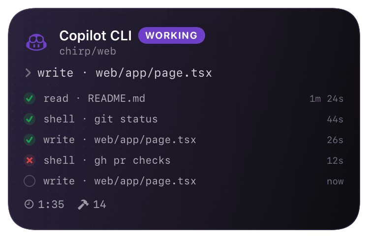 copilot (verbose-with-timeline) Live Activity preview