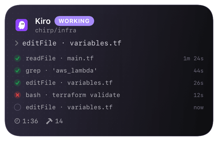 kiro (verbose-with-timeline) Live Activity preview