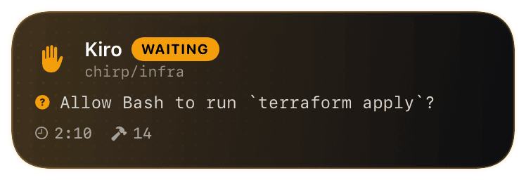 kiro (waiting-on-permission) Live Activity preview