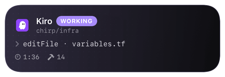 kiro (working) Live Activity preview