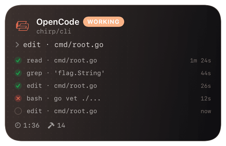 opencode (verbose-with-timeline) Live Activity preview